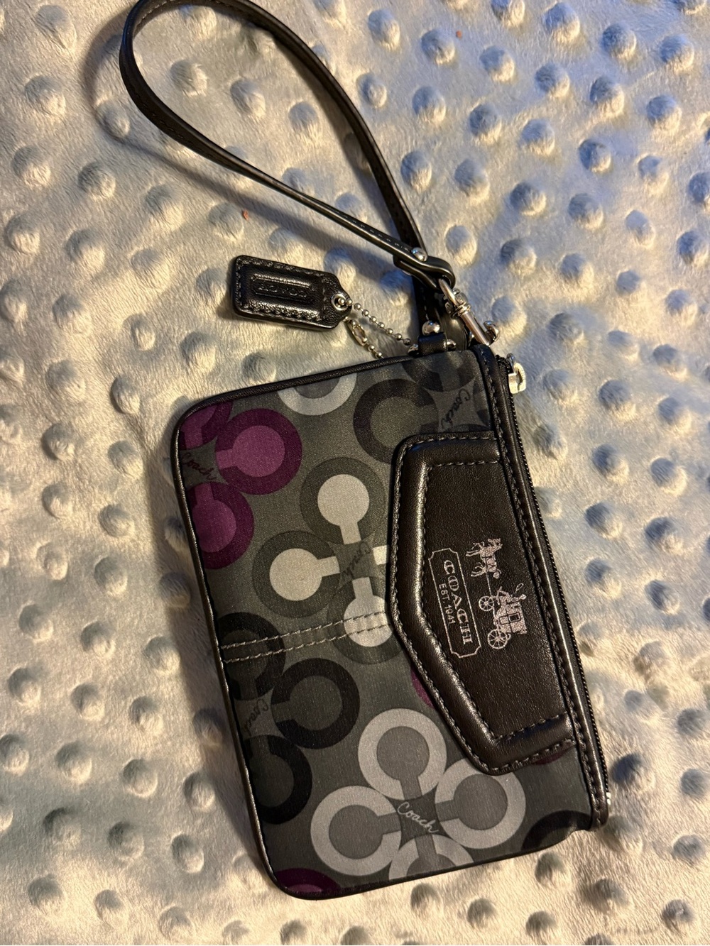 Coach Black Gray and Purple Signature Wristlet